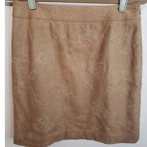 Ann Taylor Petites Wool Skirt 6P Khaki Embroidered Fully Lined